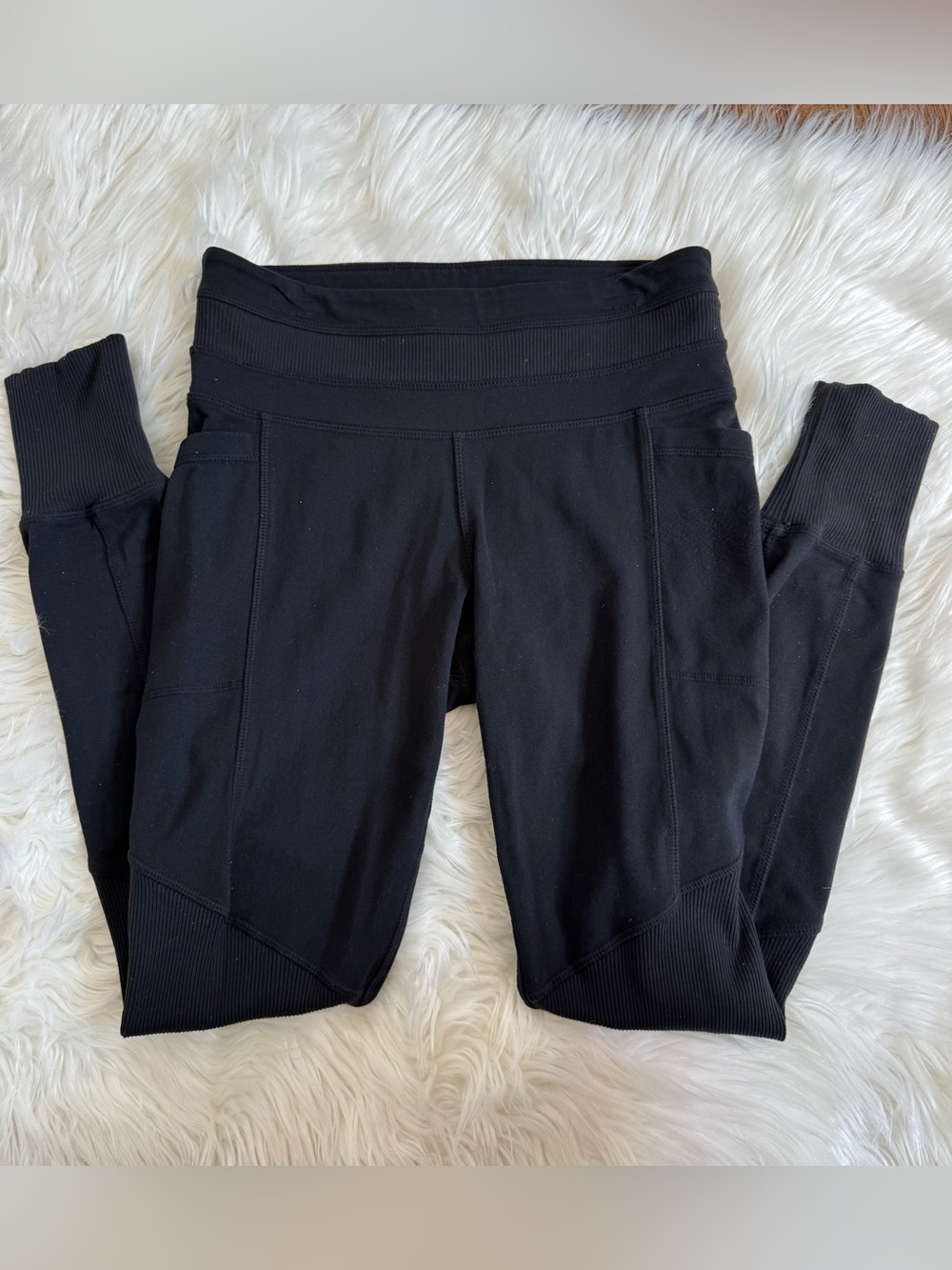 Athleta Excursion Black High-Waist Side Panel Moto Leggings